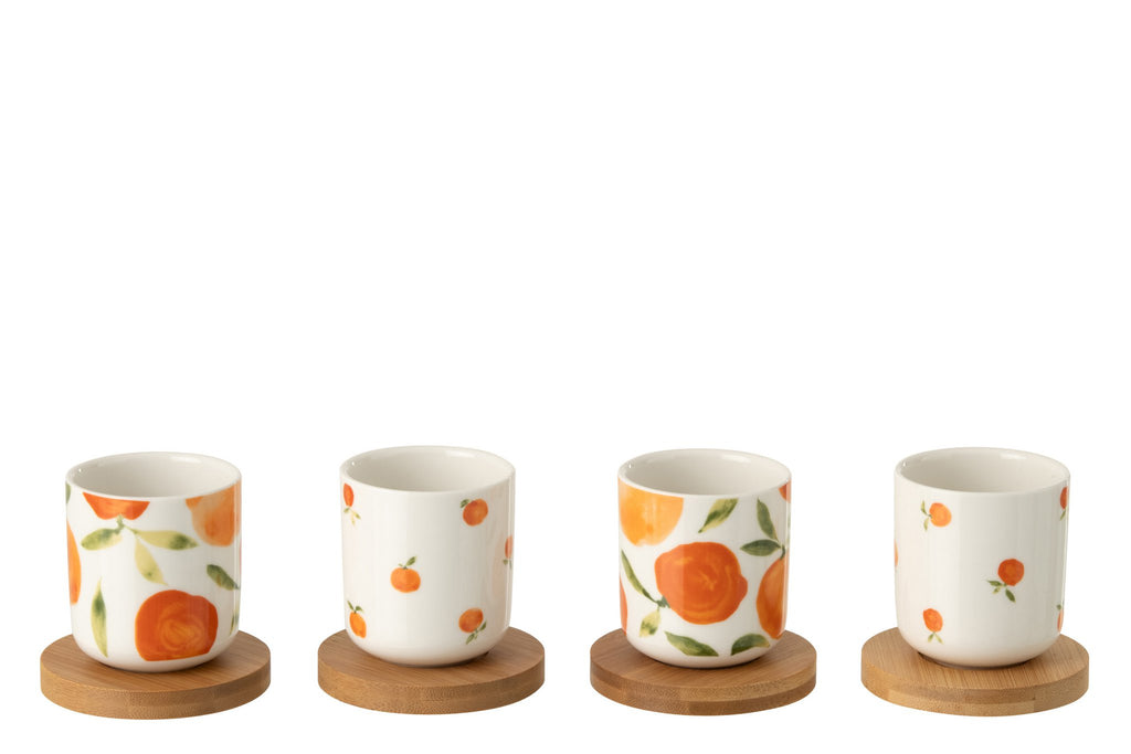 J-Line kopje Oranje - keramiek - wit/oranje - 4 st.