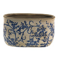 Bloempot 22x10x12 cm Blauw Wit Keramiek Bloemen Bloempot Binnen