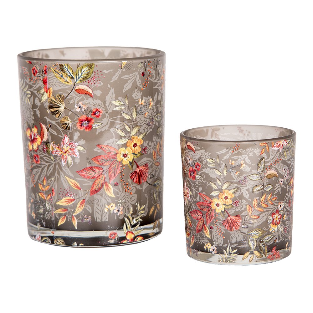 Theelichuhouder set van 2 Ø 7x8 / 10x13 cm Grigjs Glas Bloemen