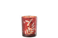 J-Line windlicht Blaadjes - glas - rood/goud - medium