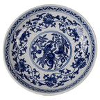 Taartplateau op Voet Ø 26x13 cm Wit Blauw Porselein