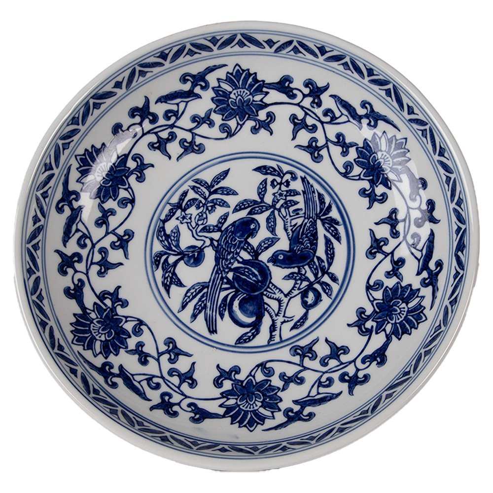 Taartplateau op Voet Ø 26x13 cm Wit Blauw Porselein