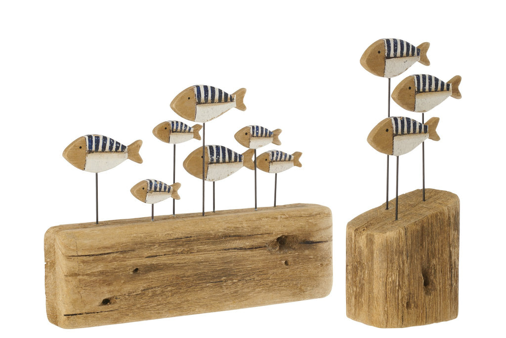 J-Line decoratie Vis Op Voet - hout - blauw/naturel - L