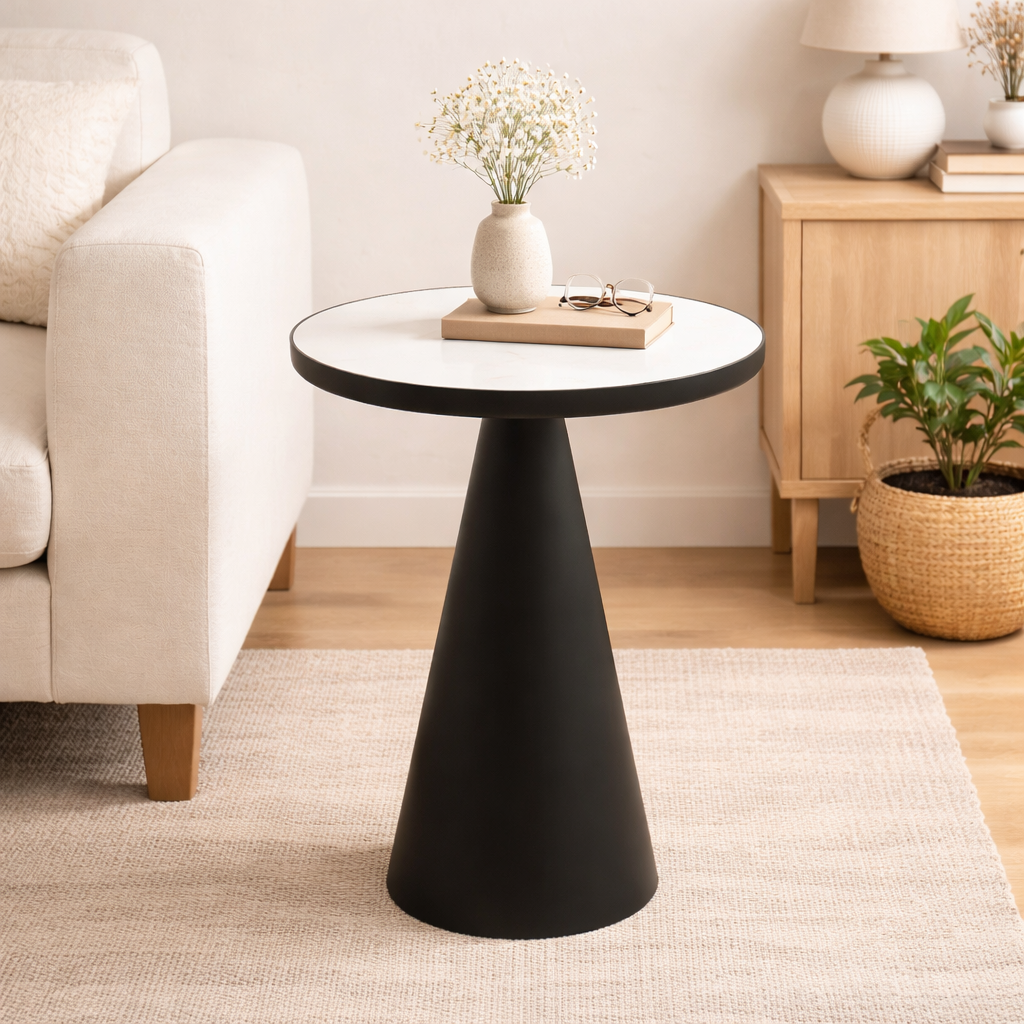 Ronde marmeren kegeltafel - Zwart metaal - Eigentijdse stijl