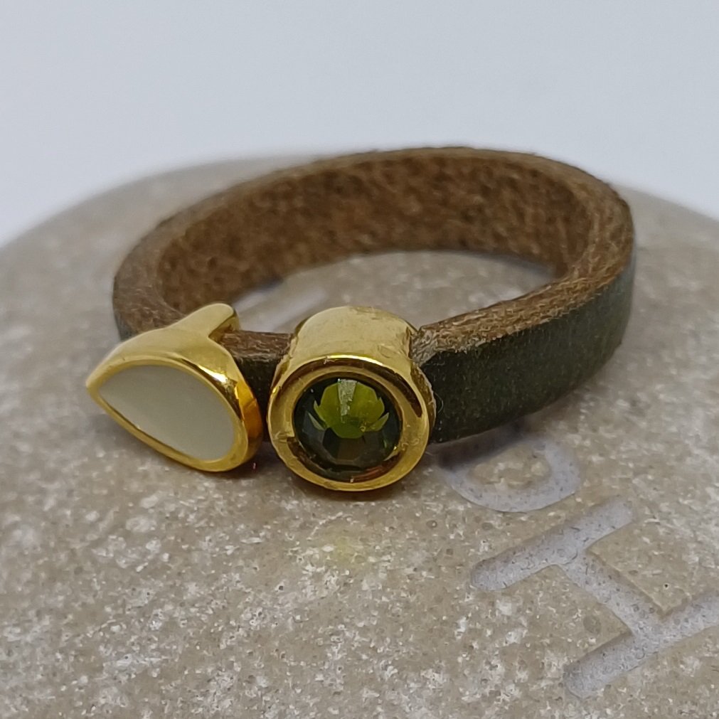 Fancy leren ringen Swarovski & emaille (set van 12 stuks)