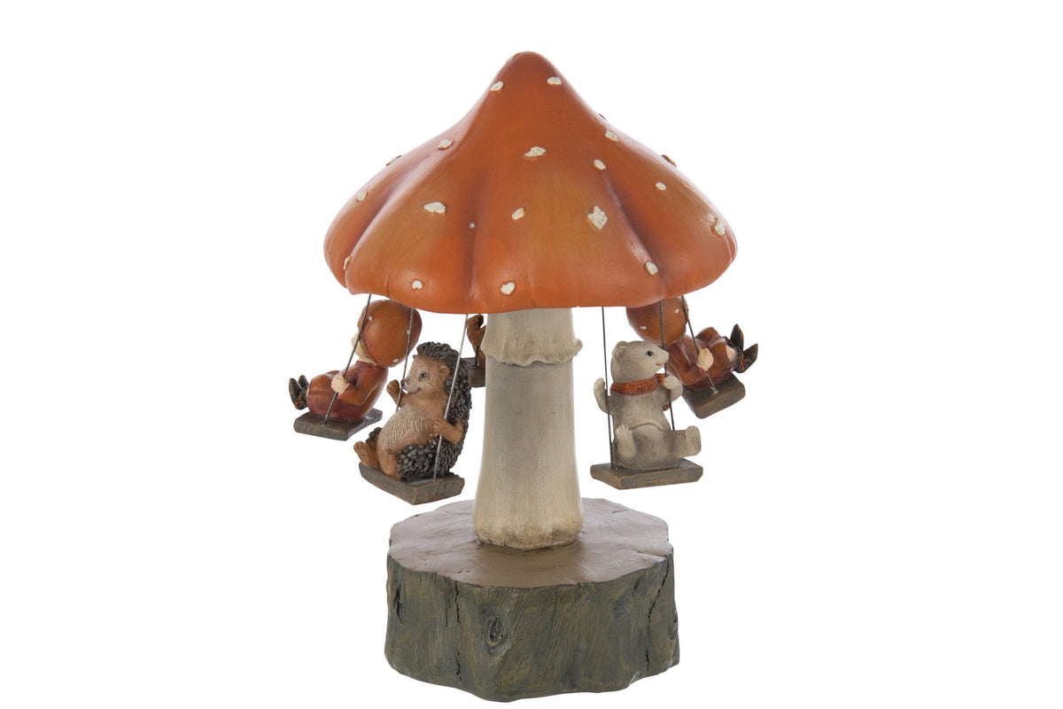J-Line decoratie Draaimolen Paddenstoel + Kinderen - polyresin - mix