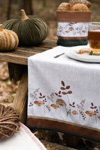 Tafelloper 50x140 cm Beige Katoen Paddenstoelen Tafelkleed