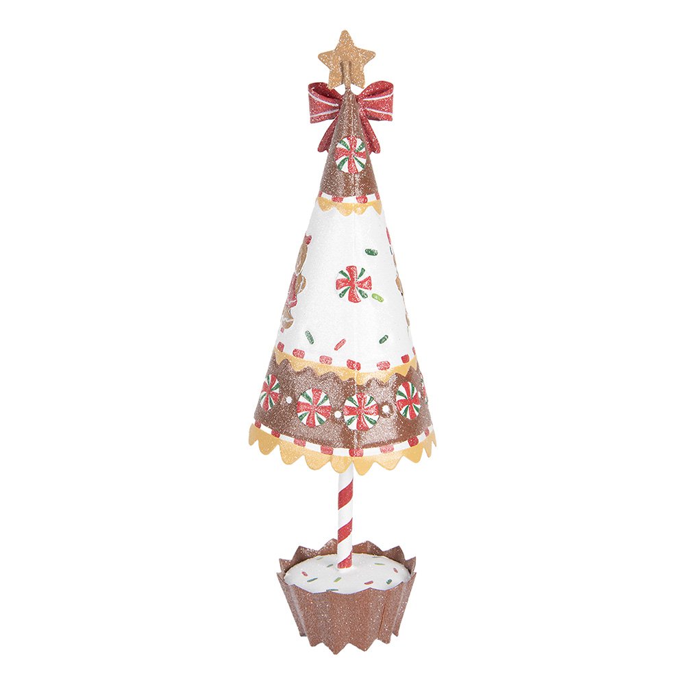 Kerstdecoratie Beeld Kerstboom Ø 11x37 cm Bruin Wit Metaal Gingerbread man