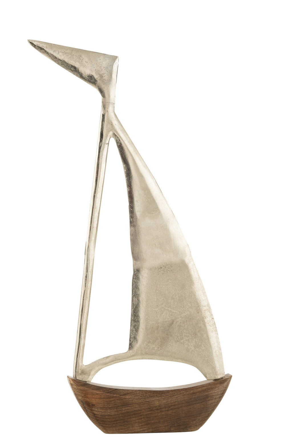 J-Line decoratie Boot - aluminium/hout - zilver/naturel - large
