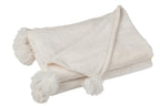 J-Line Plaid Pompon - polyester - crème - 170 x 130 cm