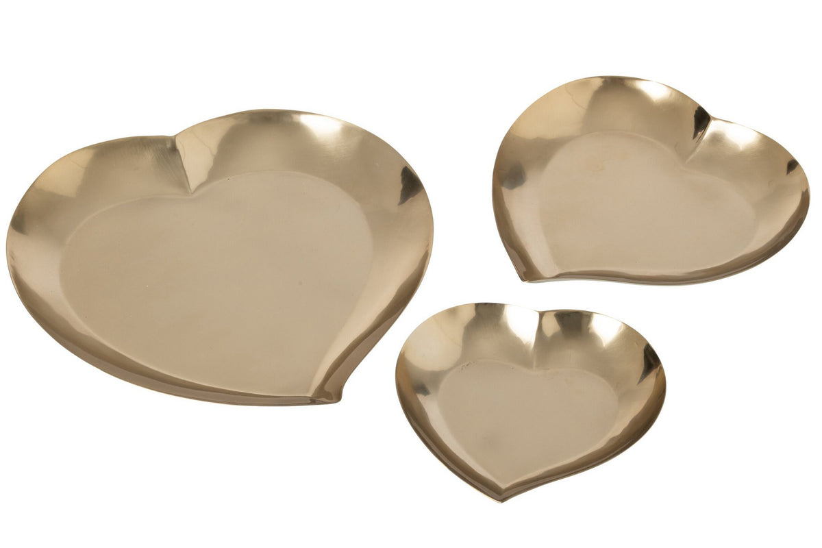 J-Line Decoratieve hartschalen - staal - goud - set van 3