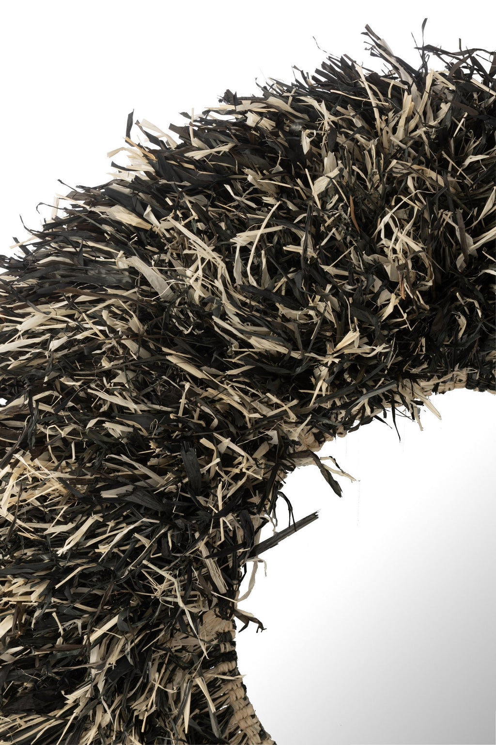 J-Line spiegel Rond Sisal - riet - zwart/wit