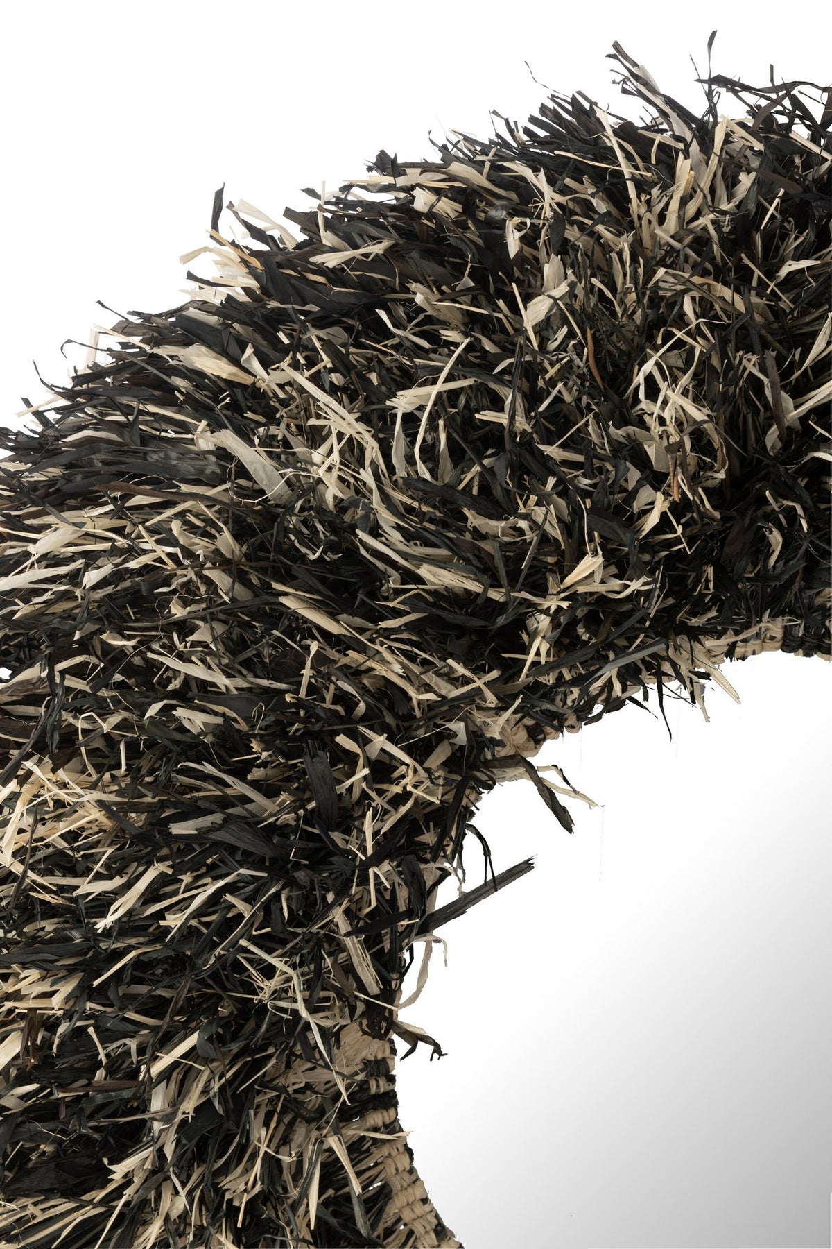 J-Line spiegel Rond Sisal - riet - zwart/wit