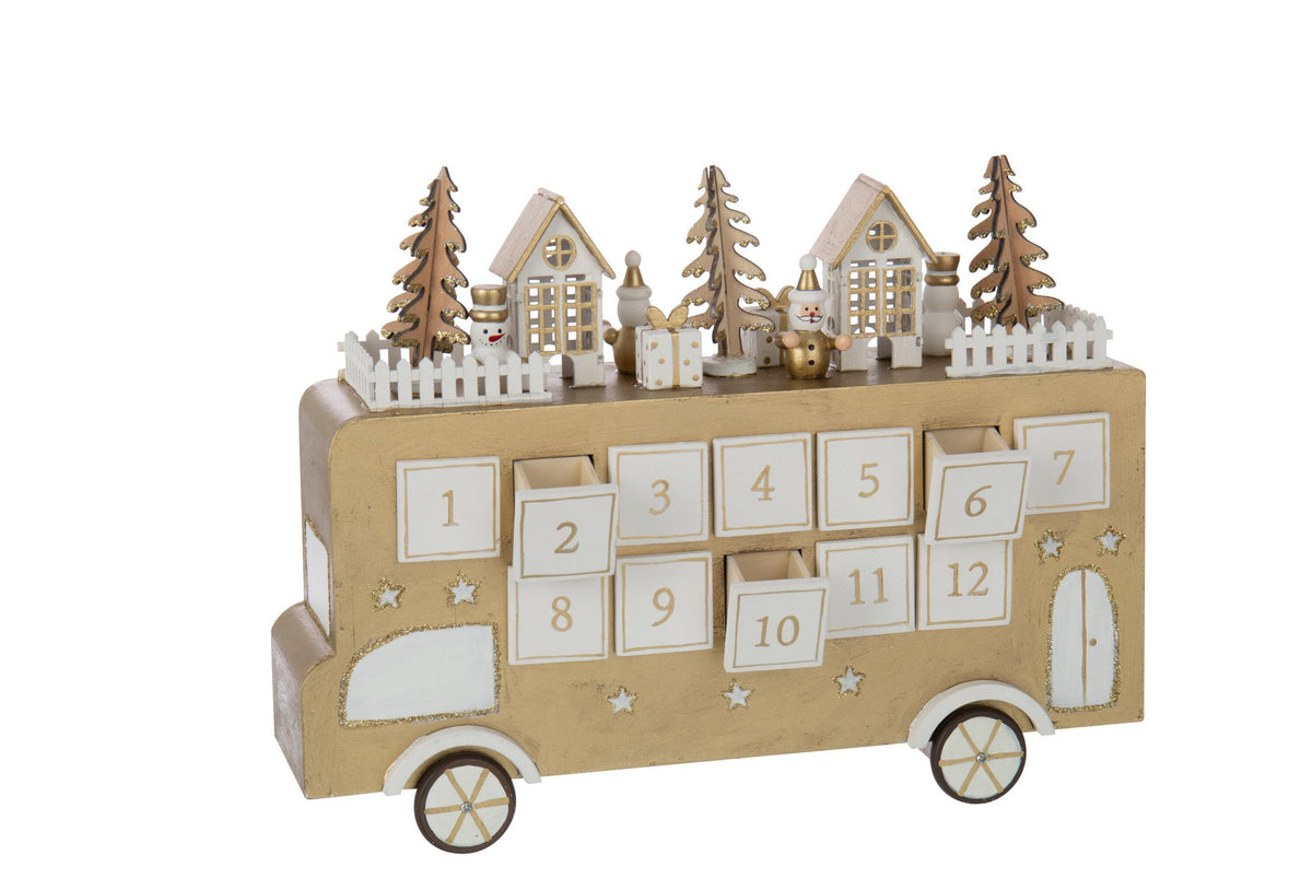 J-Line decoratie Bus Adventkalender - multiplex - goud/wit