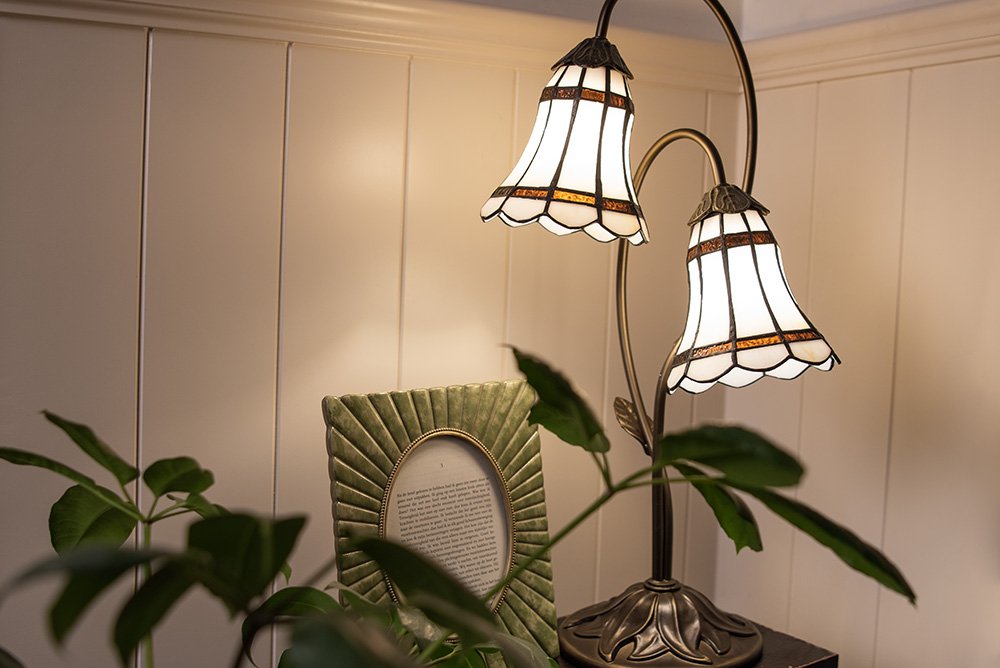 Tiffany Tafellamp 61 cm Bruin met polyresin tiffany bureaulamp