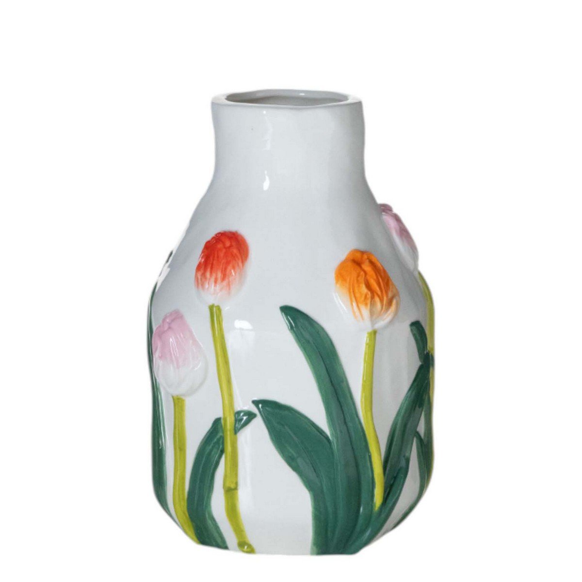 Vaas Keramiek tulpen wit multi h19,5 d13cm