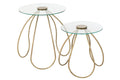 J-Line tafel Rond - metaal/glas - goud - 2 stuks
