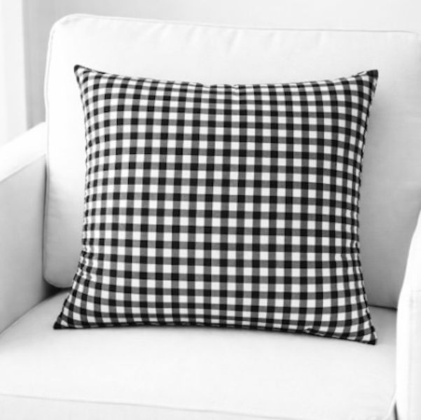 Luna-Leena kussen Vichy vierkant zwart + binnenkussen (set) - 45x45cm - Vichy ruit - Oeko-tex katoen - handgemaakt in Nepal