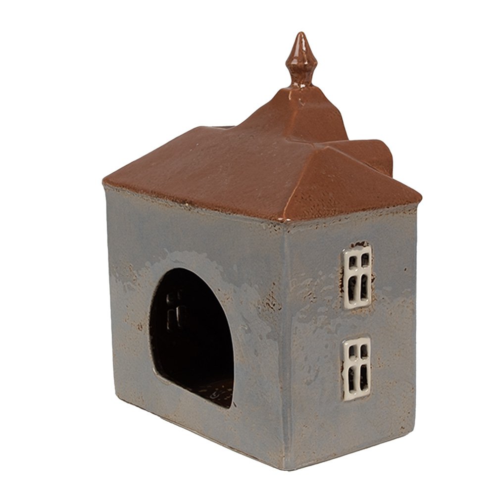 Waxinelichthouder Huis 16x9x20 cm Grijs Bruin Keramiek Theelichthouder