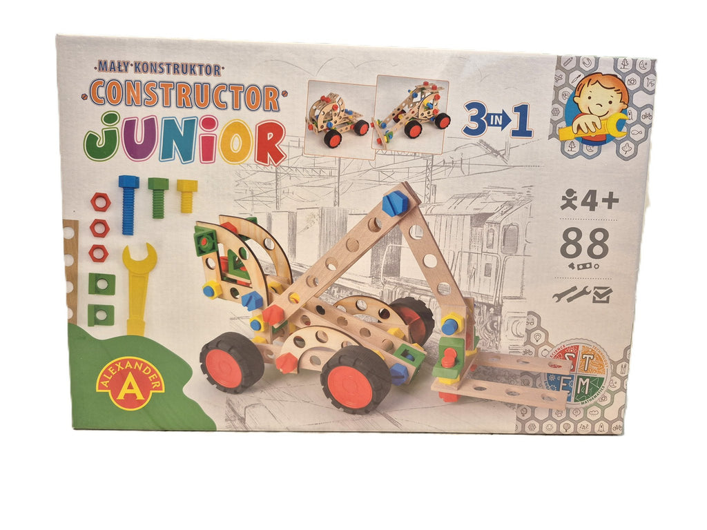 Constructieset Constructor Junior Bulldozer 3 in 1 van hout- 88 onderdelen