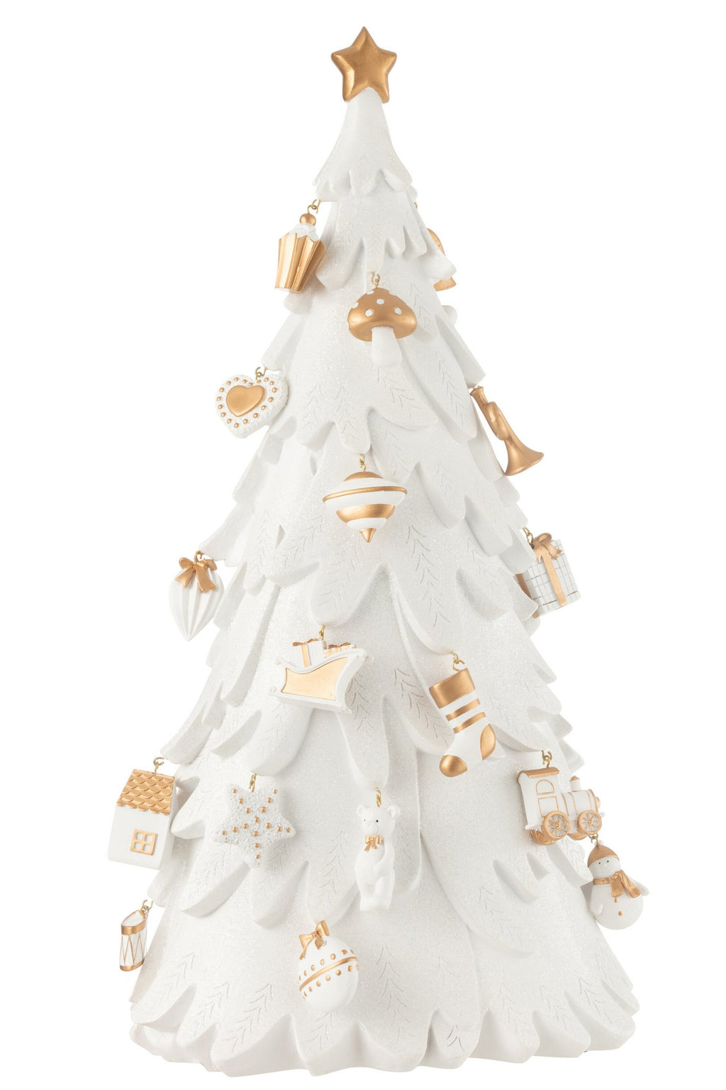 J-Line decoratie Kerstboom ornamenten - polyresin - wit/goud - large
