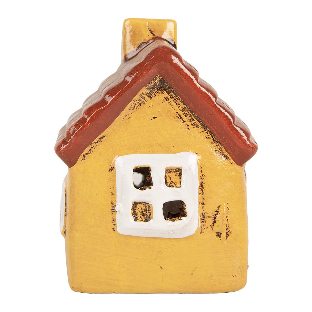 Waxinelichthouder Huis 8x7x10 cm Geel Keramiek
