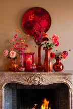 J-Line Ronde wanddecoraties met bloemen - MDF - fuchsia - set van 3