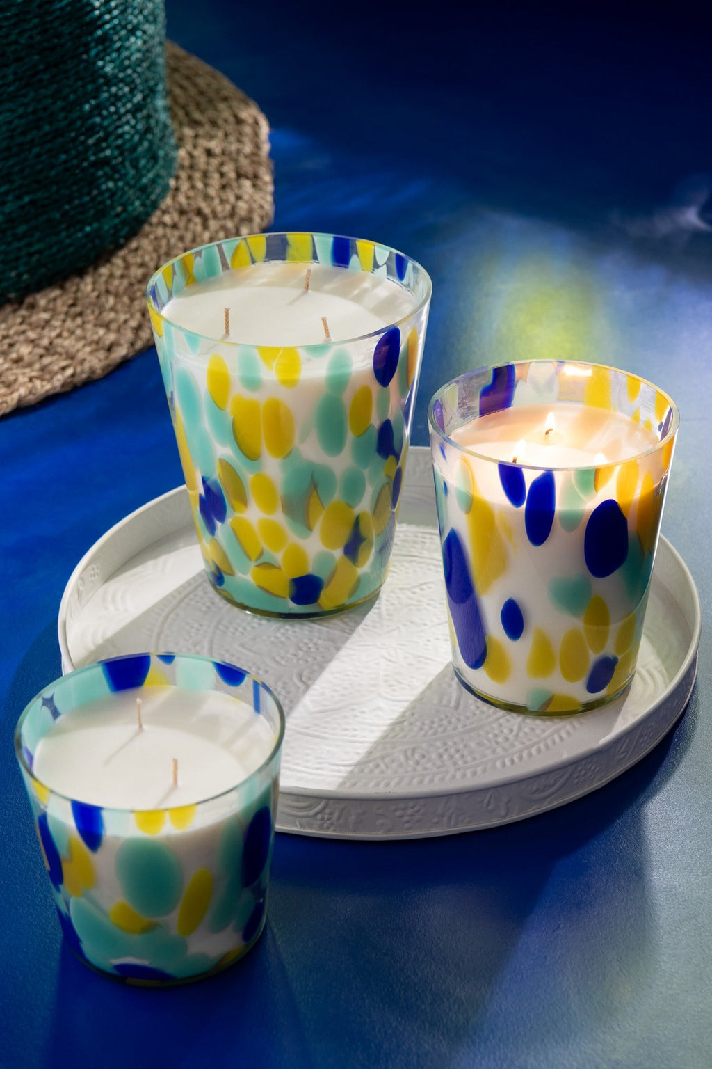 J-Line geurkaars Noa - White Tea - glas - rood/geel - medium - 68U