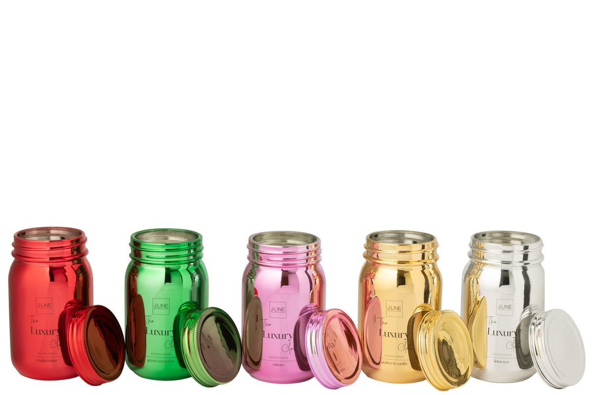 J-Line geurkaars Voorraadpot - glas - rood - 69U