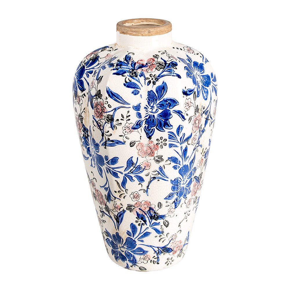 Vaas Ø 21x35 cm Beige Blauw Keramiek Bloemen