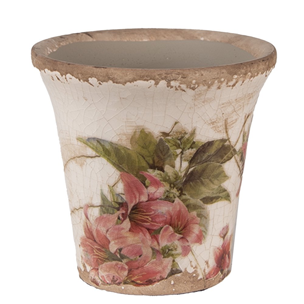 Bloempot Ø 9x8 cm Beige Roze Keramiek Bloemen Bloempot Binnen