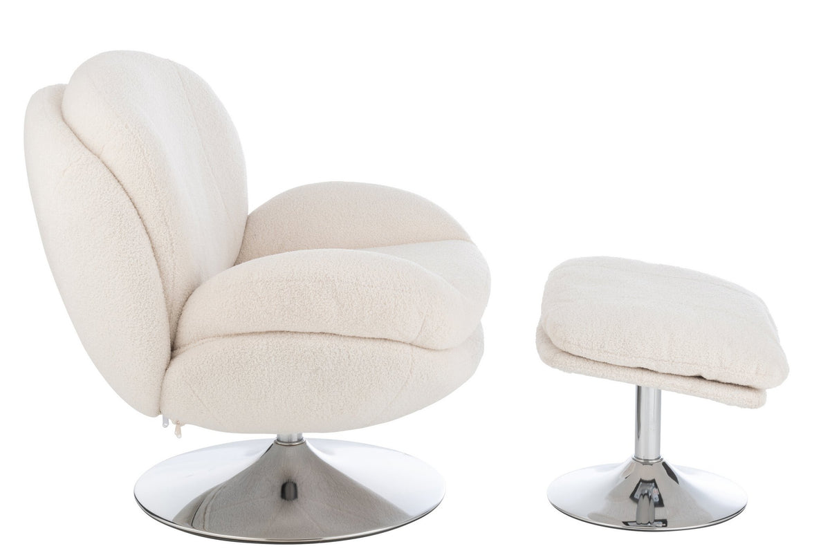 J-Line zetel Relax + Voetbank - metaal/multiplex - creme/zilver