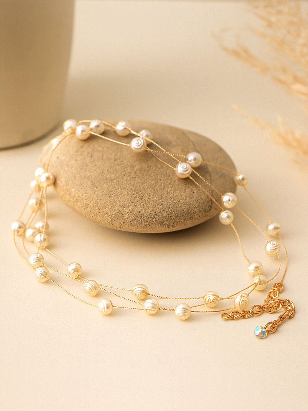 Vergulde ketting met kralen en kralen – mode-sieraden – legering en parel – lengte 38,2 cm