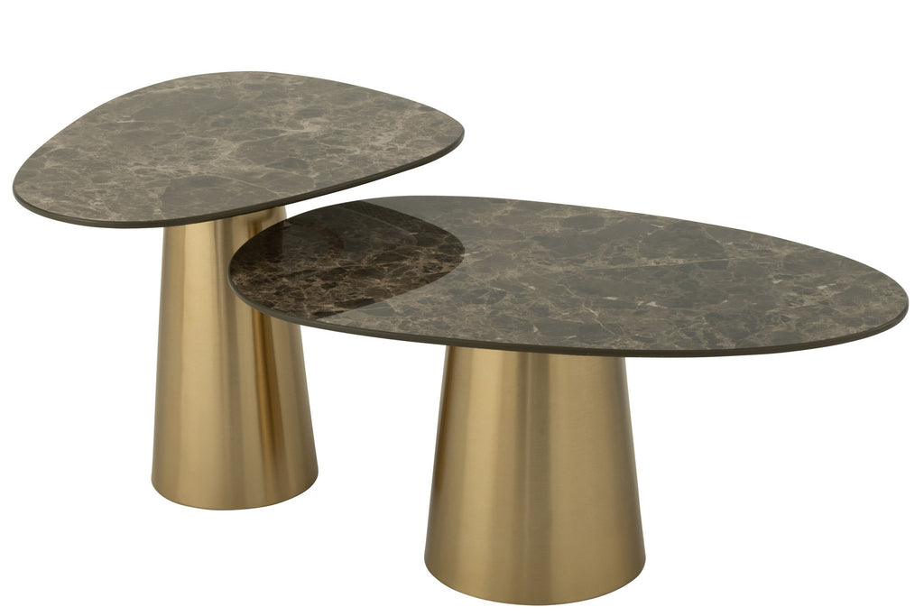 J-Line bijzettafel Marble Effect - ijzer - brons/taupe - set van 2