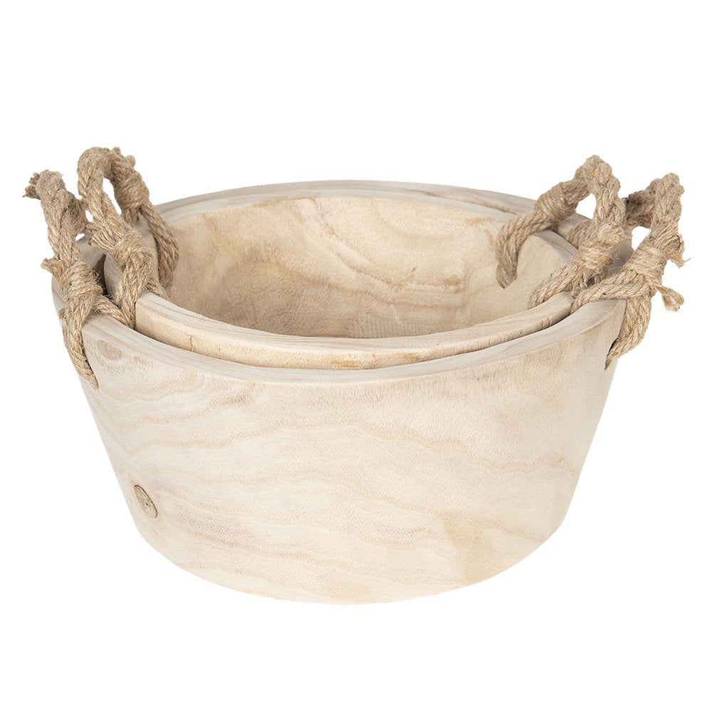 Opbergmand Set van 2 Ø 36 / Ø 29 cm Beige Hout Mand