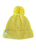 Gebreide babymuts met pompon – Geel
