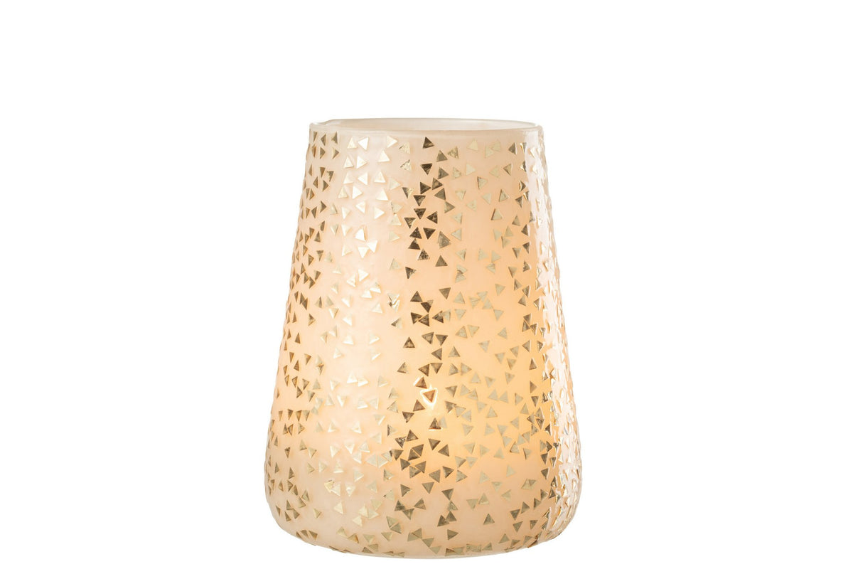 J-Line windlicht Driehoek - glas - wit/goud - extra large