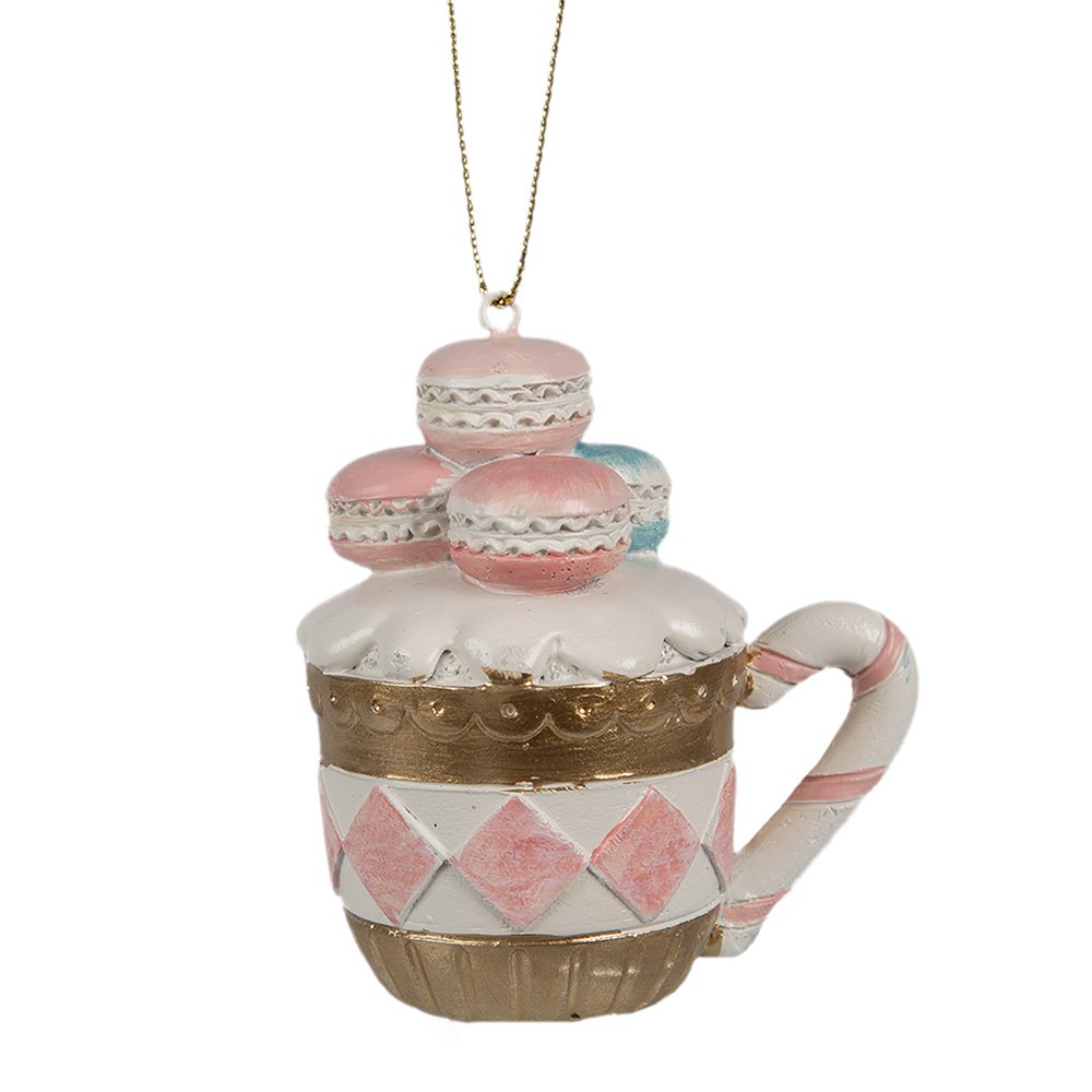 Kersthanger Macarons 6x4x7 cm Roze Polyresin Kerstboomversiering