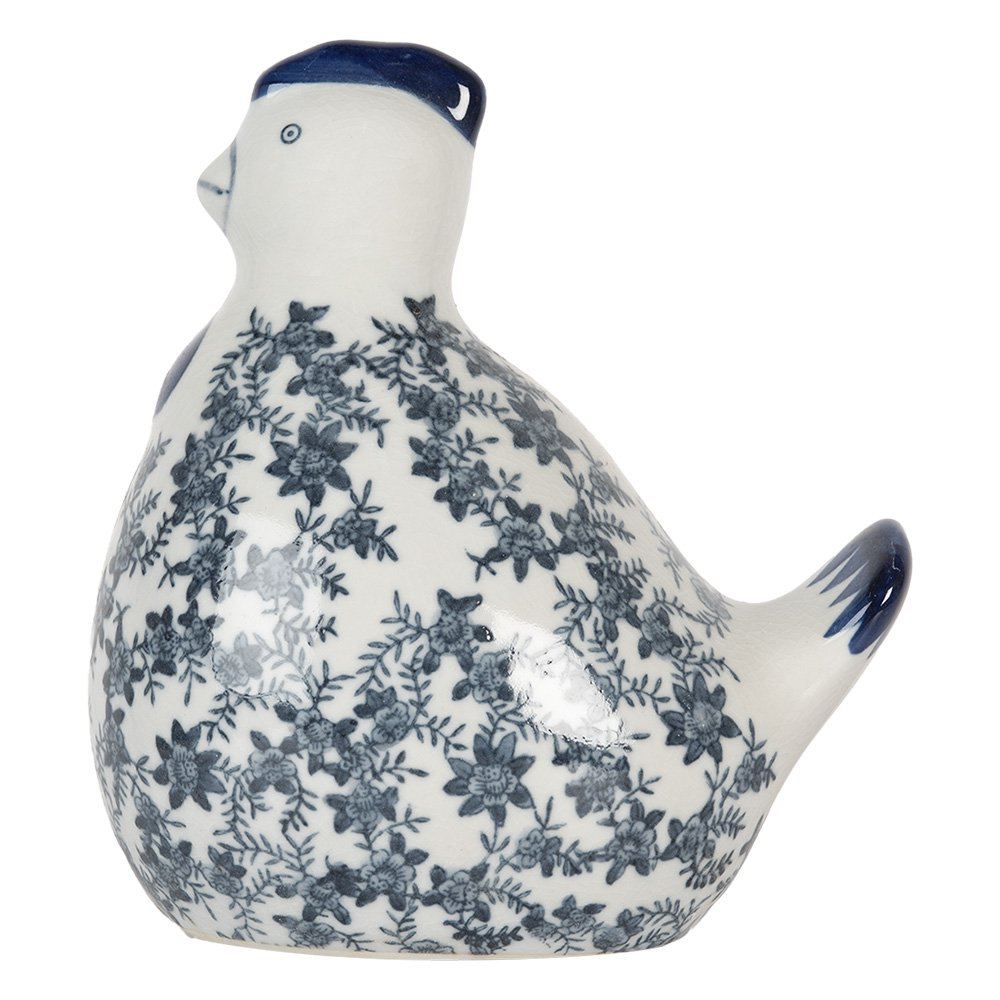 Decoratie Beeld Kip 18x12x21 cm Wit Blauw Keramiek