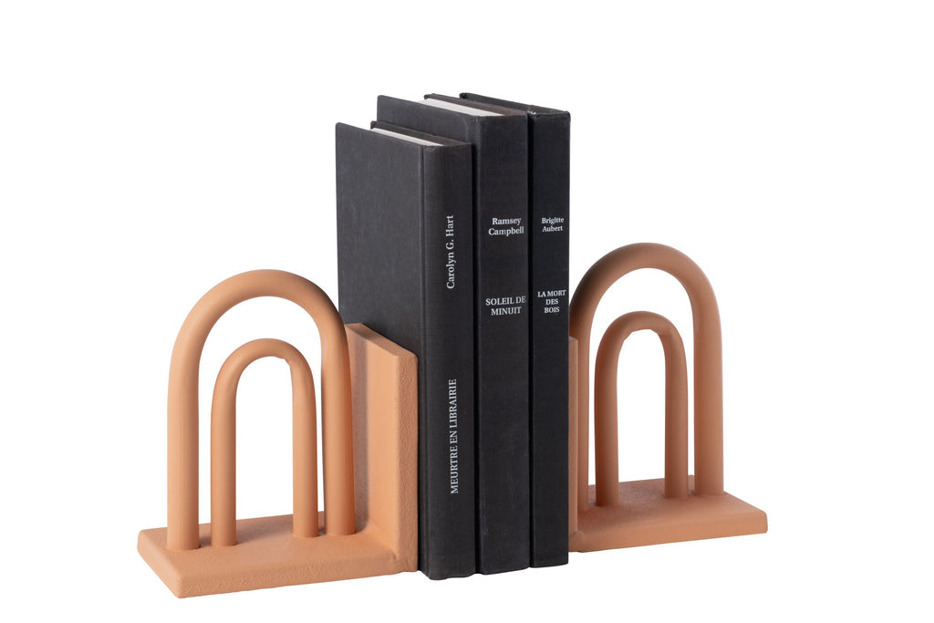 J-Line boekensteun Koli - ijzer - bruin/naturel - set van 2