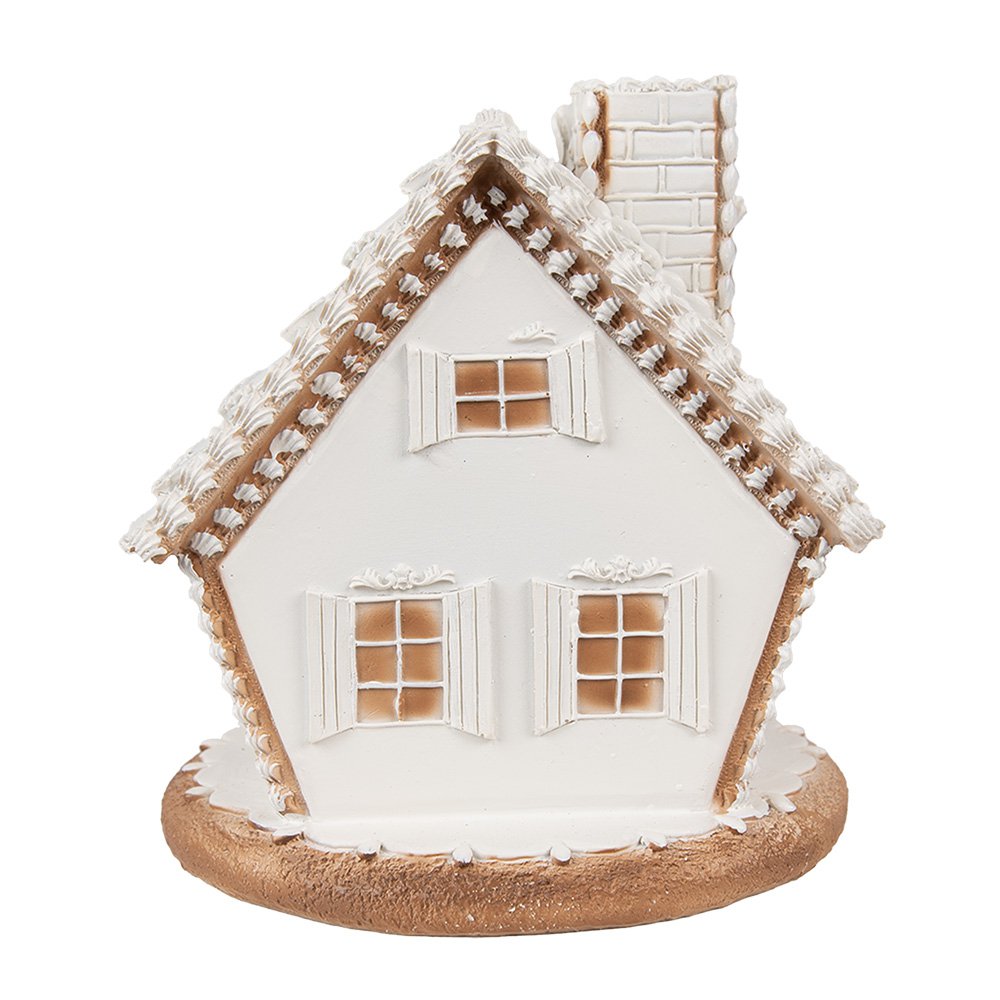 Gingerbread house met LED 17 cm Wit Polyresin Peperkoekhuisje