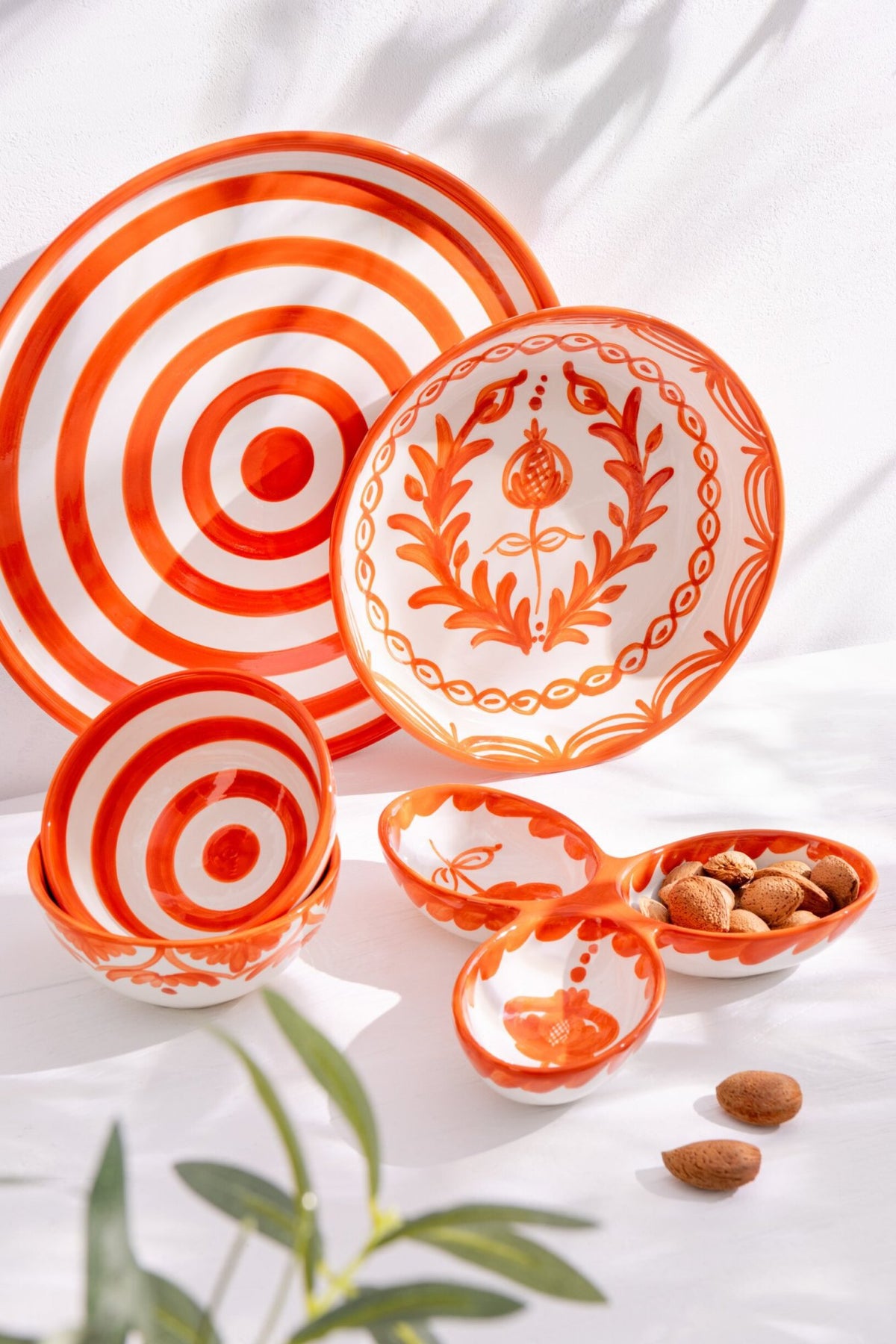 J-Line serveerschaal Granada Clover - keramiek - wit/oranje