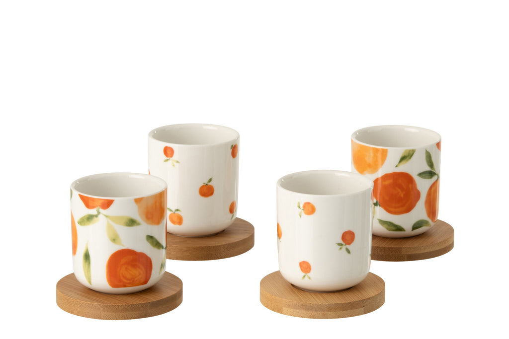 J-Line kopje Oranje - keramiek - wit/oranje - 4 st.