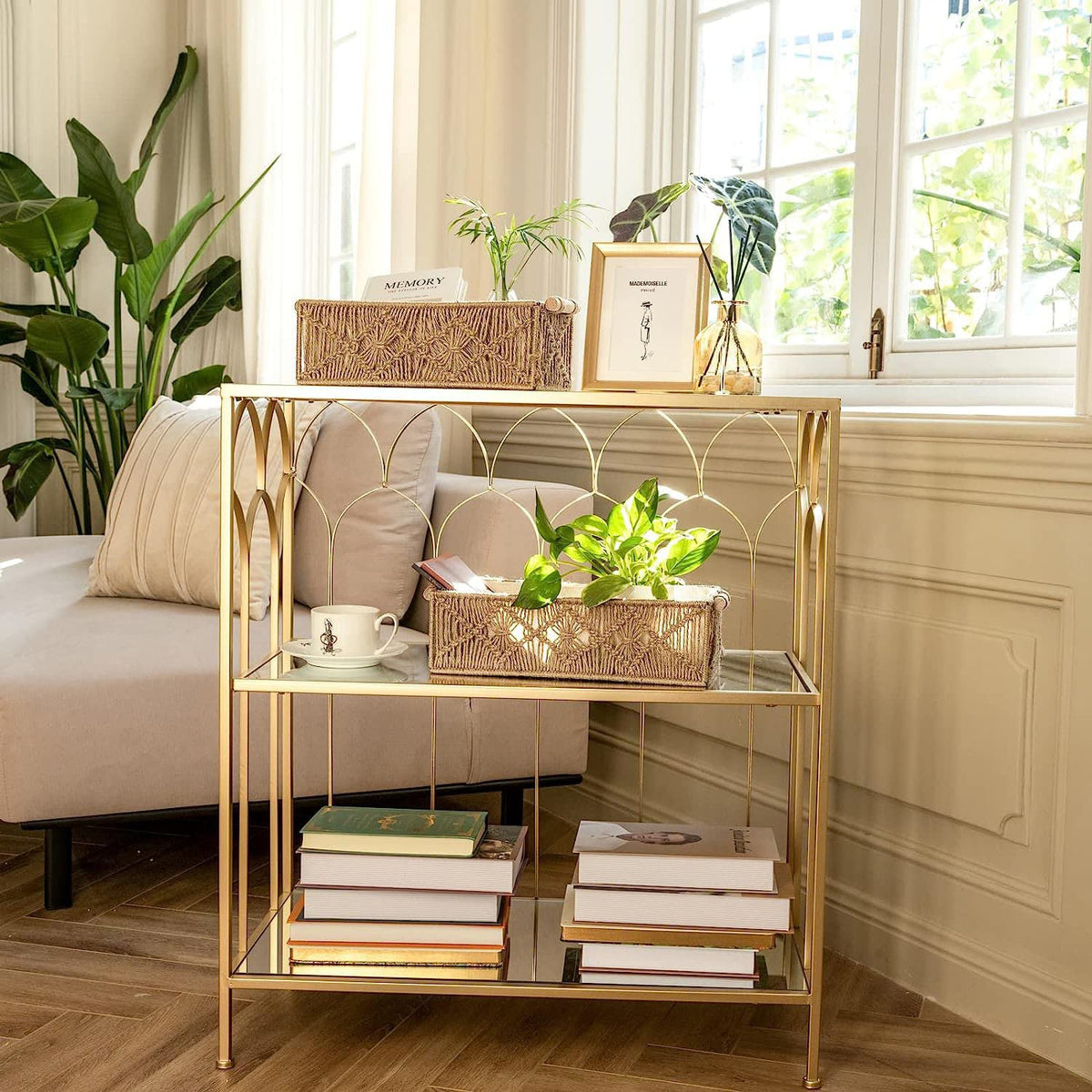 Handgeweven Macrame Opbergmanden – Gevoerd Geweven Houten Handvat - 2st