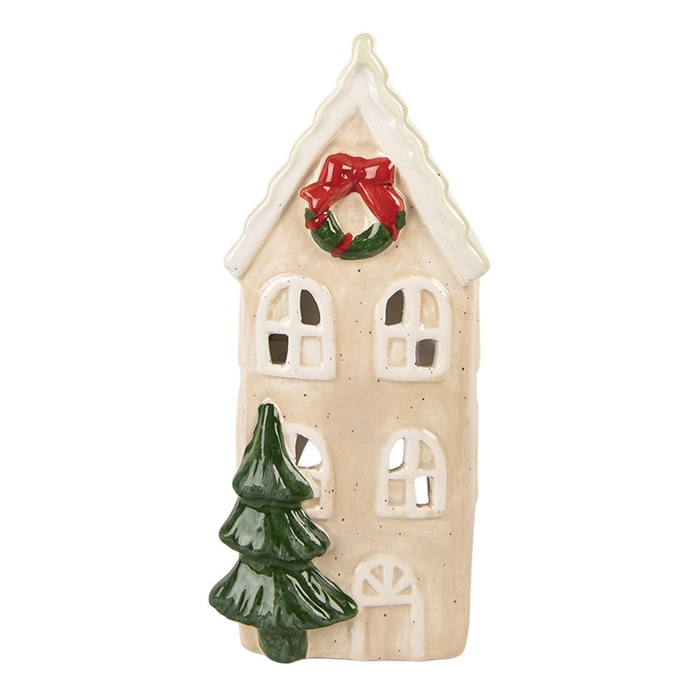 Waxinelichthouder Huis 9x8x20 cm Beige Keramiek