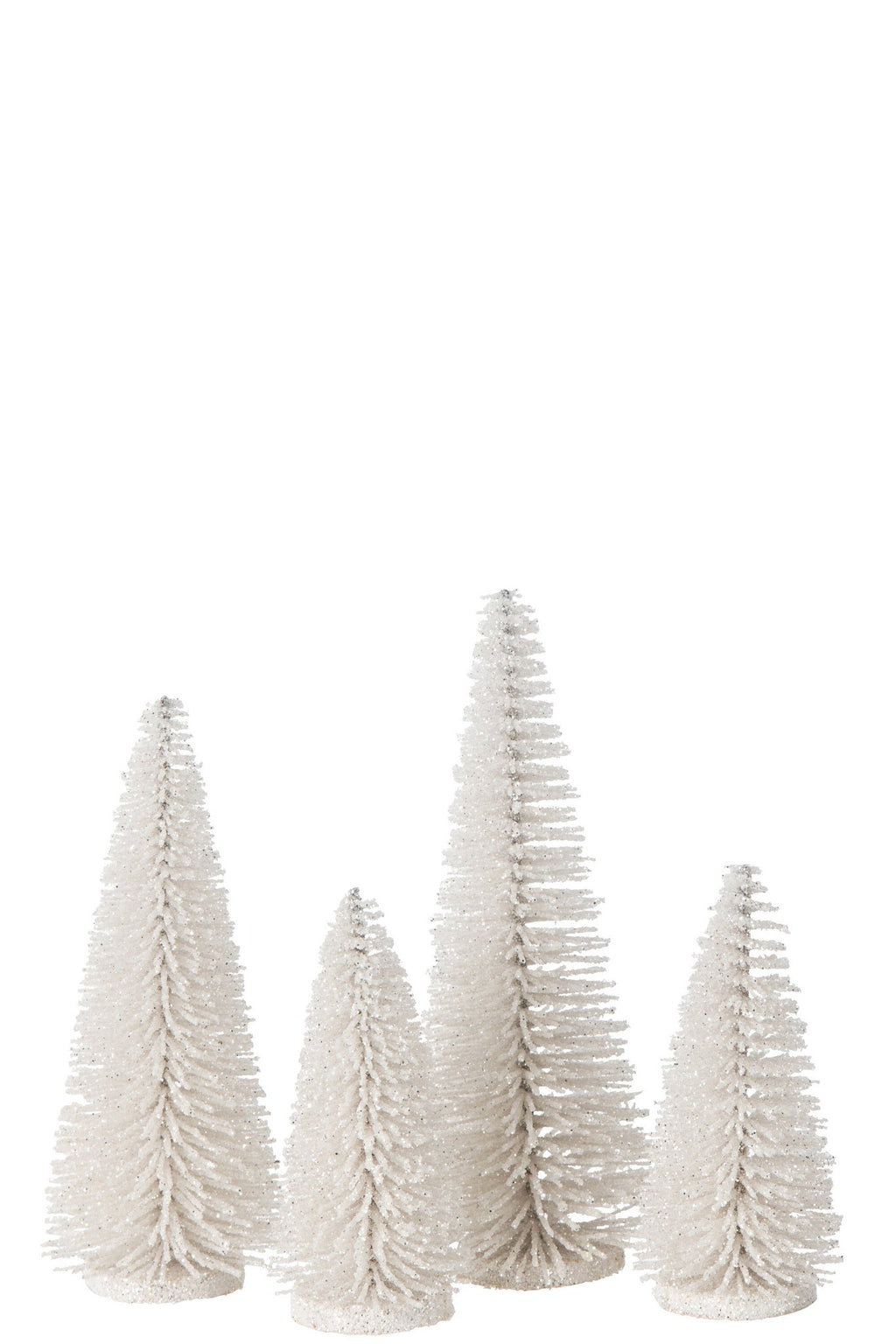 J-Line decoratie Kerstboom Glitter - kunststof - wit - doos van 4