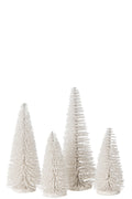 J-Line decoratie Kerstboom Glitter - kunststof - wit - doos van 4