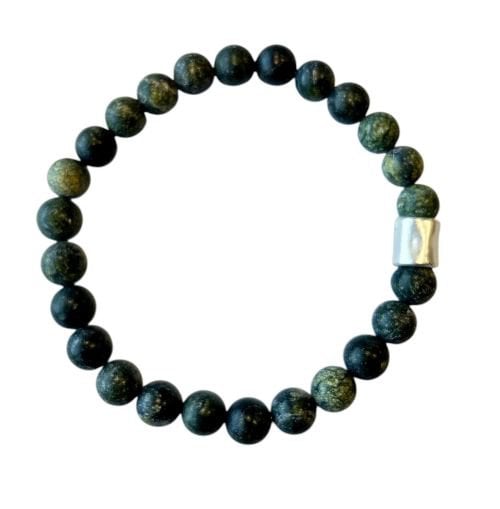 Heren armband matte Zoïsiet 8 mm met mat zilverkleur kraal