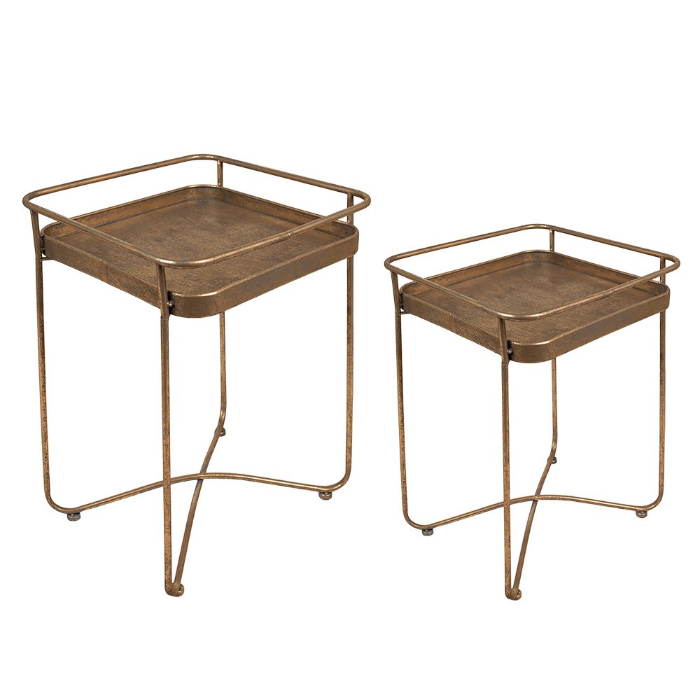 Bijzettafel Set van 2 38x38x53 cm Goudkleurig Metaal Sidetable
