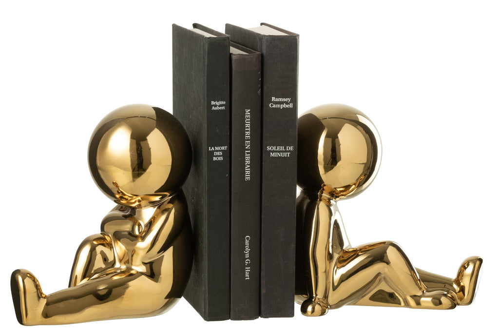J-Line boekensteun Marcel - polyresin - goud - set van 2